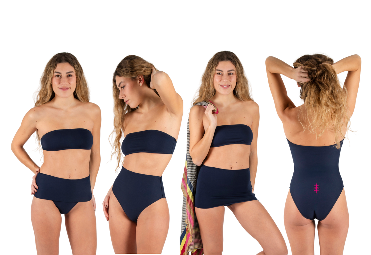 Braguita de bikini onekini bimini marino, en una fotografía de conjunto.