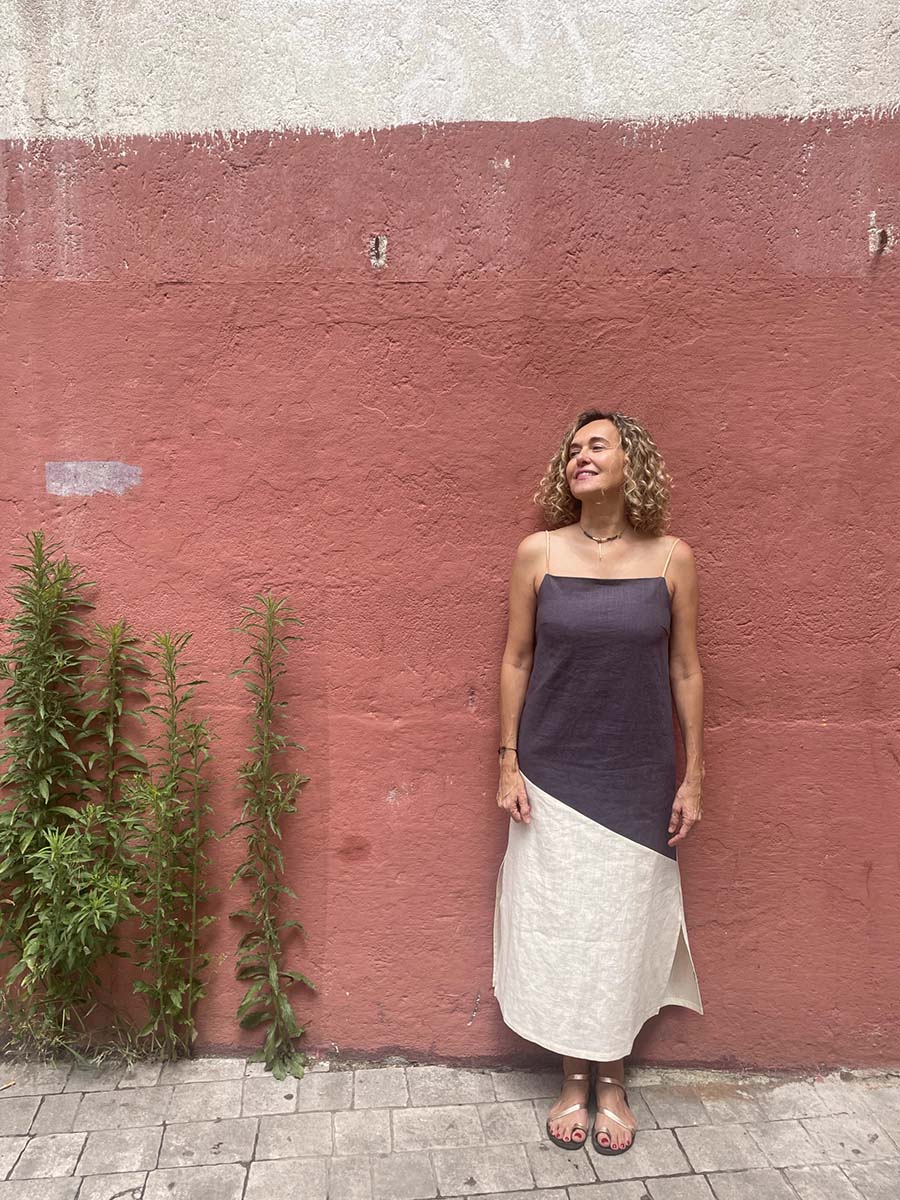 Vestido Sofía Gris/Beige