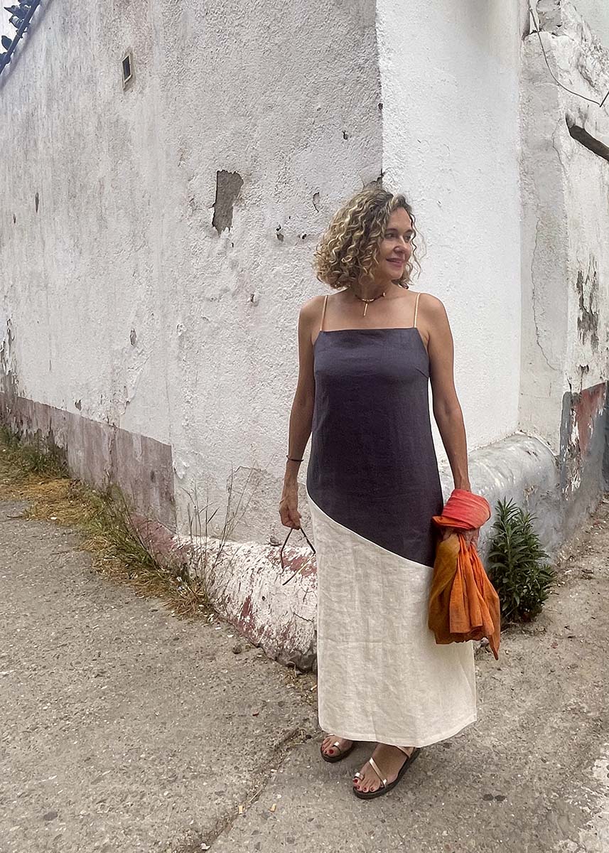 Vestido Sofía Gris/Beige